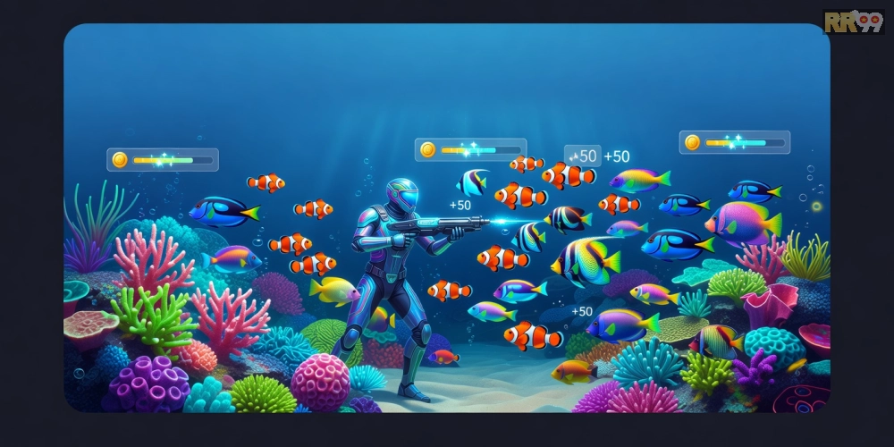 Hình minh họa khái niệm bắn cá đổi thưởng rr99 với giao diện game sống động