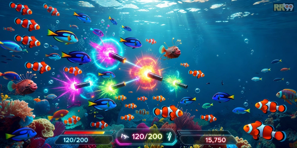 Hình ảnh giao diện bắn cá Sunwin tích hợp trên nền tảng rr99 với hiệu ứng nổ cá hấp dẫn.