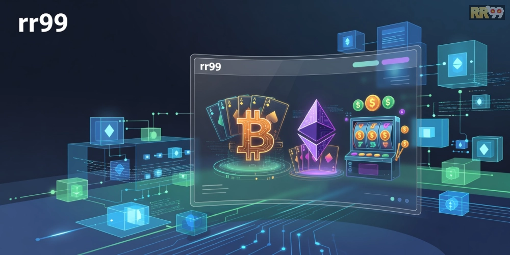 Hình minh họa khái niệm crypto casino rr99 với giao diện hiện đại và biểu tượng tiền mã hóa.