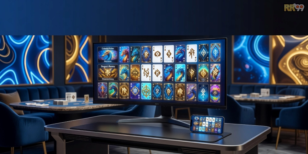 Minh họa khái niệm game bài đổi thưởng rr99 với giao diện hấp dẫn và các tựa game phổ biến