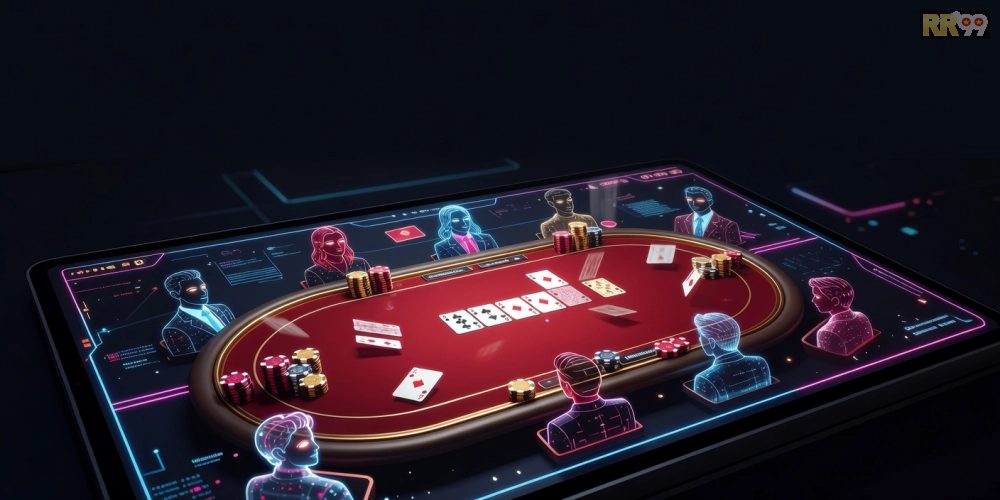 Minh họa khái niệm game bài online rr99 với giao diện hiện đại và các lá bài ảo