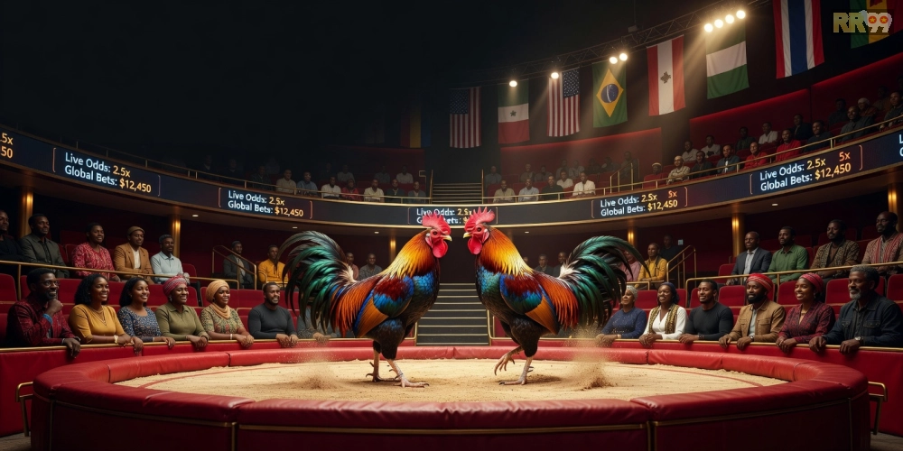 Hình minh họa khái niệm đá gà quốc tế trên nền tảng RR99 với trận đấu đỉnh cao