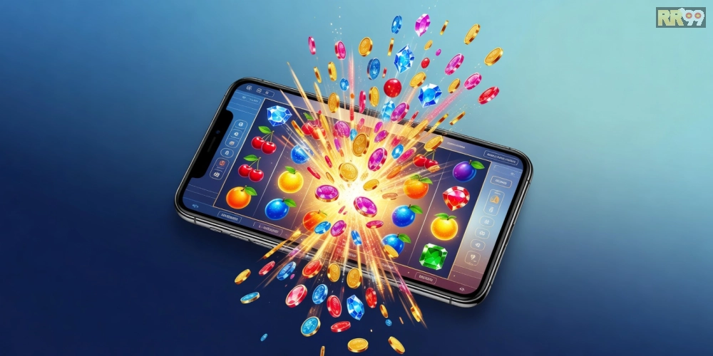 Minh họa khái niệm nổ hũ đổi thưởng rr99 với jackpot hấp dẫn và phần thưởng thực tế