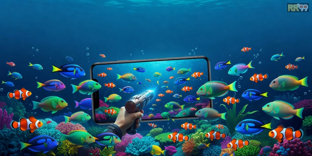 Minh họa khái niệm tải game bắn cá online rr99 với giao diện đại dương sống động