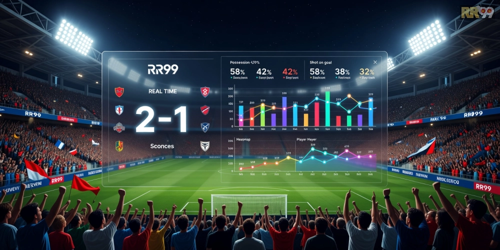 Giao diện theo dõi tin thể thao trực tiếp trên RR99 với các biểu đồ kết quả thời gian thực