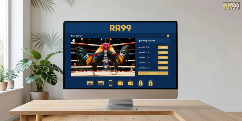 Giao diện trang web cá cược đá gà rr99 với các trận đấu nổi bật và kèo cược đa dạng